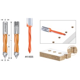 Amana Tool 413005 Carbide Tipped Through-Hole Boring Bit L/H 5mm D x 58mm Long x 10mm SHK