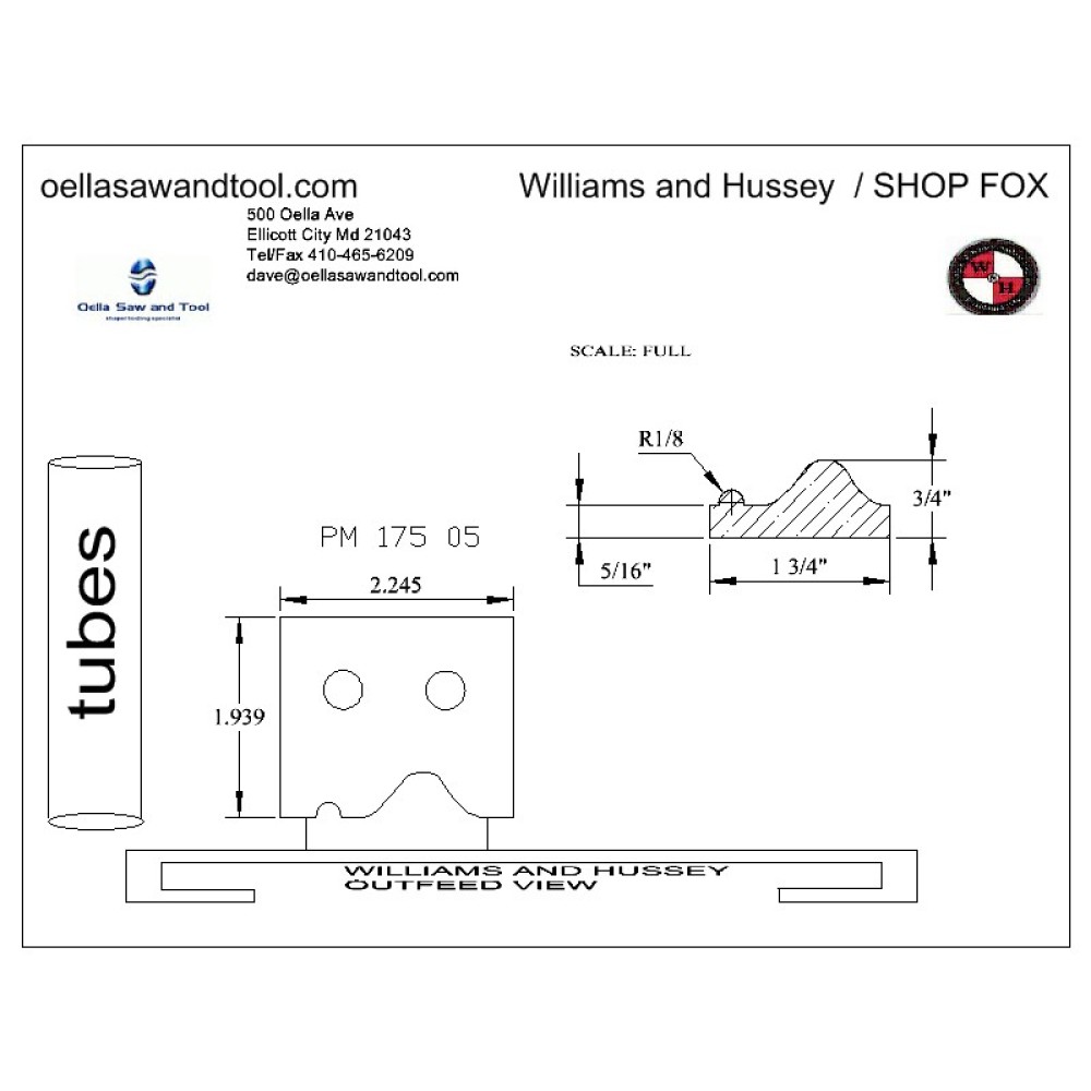 Williams and Hussey shop fox molder knives 3/4 x 1-3/4 Panel Molding with template